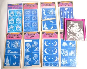 Lot Armour Rub'n'Etch Glass Etching Stencils Magic Unicorn Sun Moon Wizard J - Picture 1 of 15