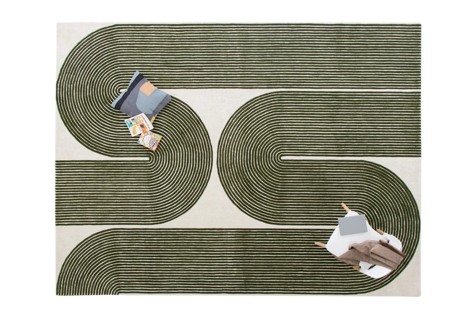 Indio Verde Lana Alfombras 2.4x3m a Rayas Bohemio Alfombra Mechón a Mano - Imagen 1 de 4