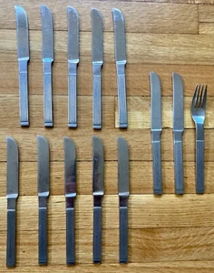 12 DANSK DESIGN DINNER KNIVES PLUS 1 FORK - THEBE PATTERN - MOSTLY KOREA - Picture 1 of 5