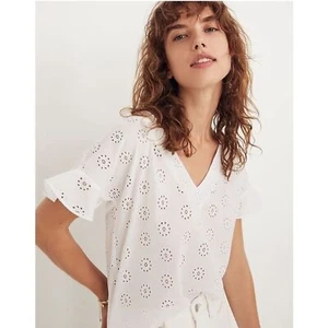NWOT MADEWELL | Eyelet Sundrift Ruffle Top in White Sz S Casual Boho Cottagecore - Picture 1 of 11
