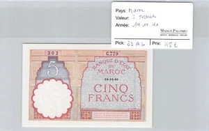 Billete Marruecos - 5 Francos - 14.11.41 - Pick 23ab - N º C779 - Imagen 1 de 2