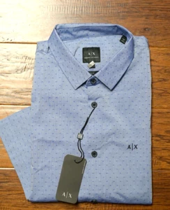 Armani Exchange A|X Men's Short Sleeve Slim Fit Blue Cotton Fashion Shirt XS - Picture 1 of 14