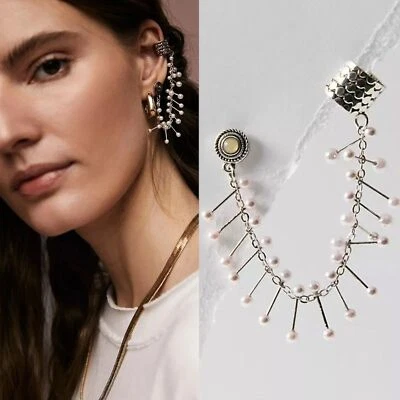 Free People Ear Party Finders Keepers Ear Cuff Pendiente Plata Rosa Perla Nuevo con Etiquetas Foto 1 de 4