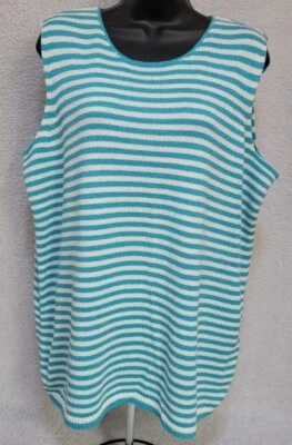 Chaus & Co Mujeres Suéter Camisa Top Blusa Talla 1X Verde Azulado Blanco Rayas NUEVO Foto 1 de 4