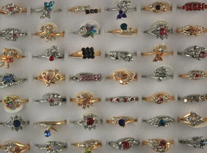 Wholesale Lots 60pcs  Mixed Style Lady Fashion Jewellery Filled Rhinestone Rings - Picture 1 of 16