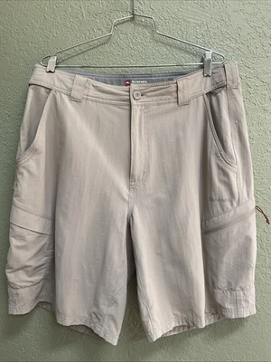 Simms Guide Series Shorts Mens Large Khaki Fishing Outdoor Zip Pockets Quick Dry - Изображение 1 из 4