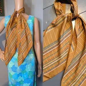 Vintage Jacqmar Silk Crepe Mustard Stripe Scarf Long Tapered 20s 62" - Picture 1 of 5