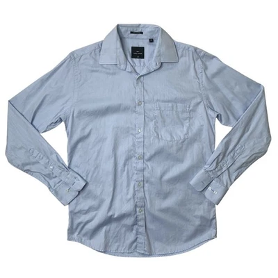 Camisa masculina Park Avenue 40cm azul ajuste fino algodão manga longa bolso com botões - Imagem 1 de 4