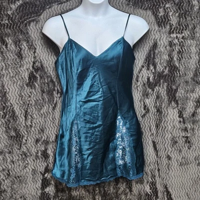 Vestido De Colección Victoria Secret Satinado Sin Mangas Talla L Turquesa Encaje Cóctel Años 90 Y2K Boudoir Foto 1 de 4