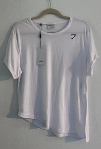 Women's GYMSHARK White Asymmetric Slant Hem T-Shirt Size XL NEW w/ Tags - Picture 1 of 7