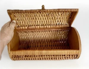 Vintage Cylinder Shape Wicker Basket with Lid, 12" x 6" x 6" - Picture 1 of 16