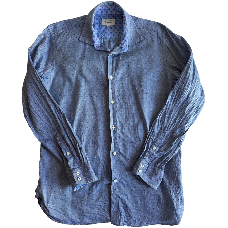Vestido camisero Ted Baker Endurance para hombre con botones talla 16 34/35 estampado azul Foto 1 de 4