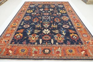 9 x 12 ft Navy Blue Heriz Afghan Hand Knotted Wool Transitional Area Rug - Picture 1 of 19