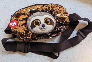 Ty Beanie Boos Sloth Fanny Pack Brown Sequin Adjustable Waist Pouch Zipper Brown