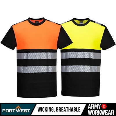 Hi Vis T-Shirt Reflective High Viz Work Tee Men's Fluorescent Moisture Wicking - Image 1 of 3