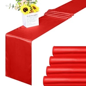 4 Pack Red Satin Table Runner 12x108 Inch Bright Silk Party Decoration - Picture 1 of 5