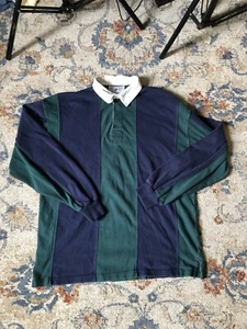 Vintage Lands End Rugby Shirt Men Size L Blue Green Purple Long Sleeve USA Made - Picture 1 of 8