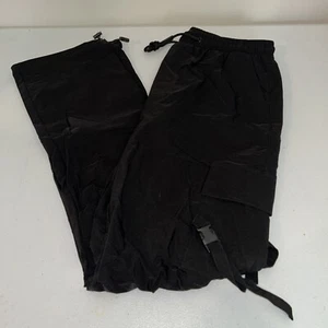 Fashion Nova Men Walk The Talk Nylon Cargo Pants Straight Leg Fit Size M Black - Picture 1 of 6