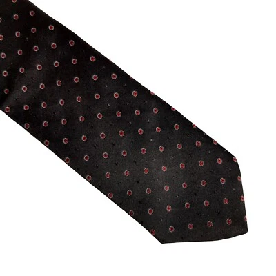 Corbata Pauline Trigere Vintage Negra Roja Gris Punto Patrón Mezcla Seda Geométrica Foto 1 de 4