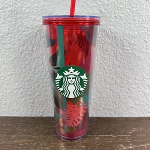 Starbucks Holiday 2018 vaso plástico bebida fría 24 oz acebo con pajita - Imagen 1 de 7