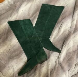 Vintage 70s 80s Emerald Green Suede Mister Shoes 9589 Pull On Boots Size 6 