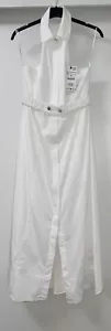 ZARA WHITE COLLARED HALTER NECK OPEN BACK SHIRT DRESS WITH BELT SIZE M BNWT - Imagen 1 de 12