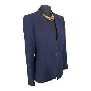 KARL LAGERFELD Paris Womens Blue Lace Blazer Fitted Jacket Lined Uk 8 Eu 36 - Picture 1 of 10