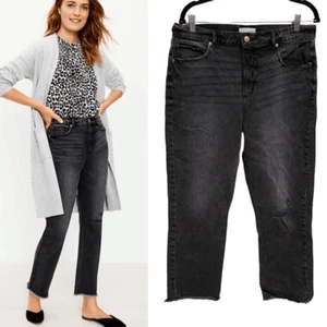 LOFT- THE STRAIGHT CROP Black Wash Semi Distressed Raw Hem Jeans, Size 12/ 31 - Picture 1 of 16