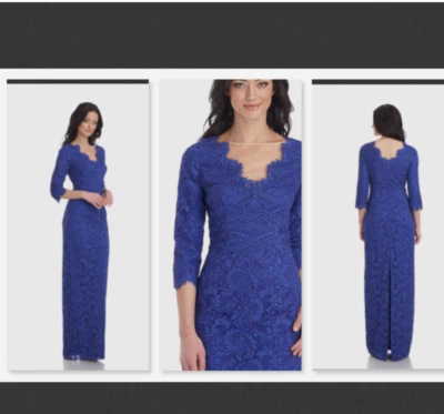 NEW JS COLLECTIONS  Simone V-Neck Lace Column Gown   Size 4      #B886 - Image 1 of 4