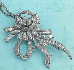 Antique 5.83 Carats t.w. Diamond Brooch/Pendant Platinum IGI G-H VS Diamonds - Picture 1 of 11