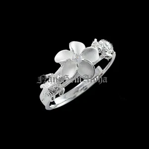 Anillo hawaiano 10 mm flor de plumería y 2 tortugas anillo de plata esterlina 925 Sie 3-10 - Imagen 1 de 6