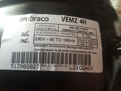 COMPRESSOR EMBRACO VEMZ 4H NOVO EM FOLHA FRETE GRÁTIS verifique primeira foto para obter informações - Imagem 1 de 4