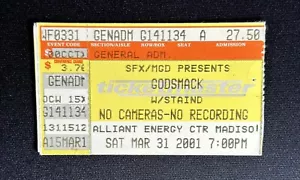 2001 Godsmack Staind Tour Madison WI Alliant Energy biglietto concerto stub 31 marzo - Foto 1 di 2