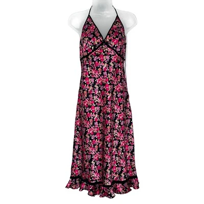 Vintage Express Y2k Silk Midi Halter Dress Size 5/6 S Floral Boho Romantic Retro - Image 1 of 4
