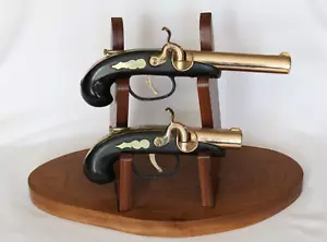 2 Vintage Flintlock Pistol-Shaped Lighters Made in Japan with Wooden Stand - Picture 1 of 18