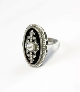 9901032-d 925er Silber Art -Deco-Ring Onyx Swarovski -Steinen Gr.56 - Picture 1 of 2
