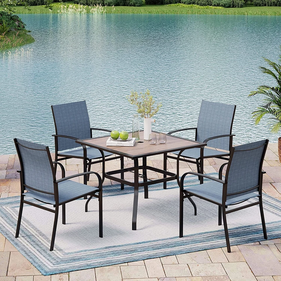 PHI VILLA 5 Piece Patio Furniture Set Outdoor Dining Set with 4 Dining Chairs Square Table