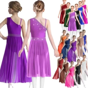 Mädchen glänzendes lyrisches Kleid Ballett fließend Rock Turnanzug ärmellos modern Tanz - Bild 1 von 178