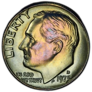 MS66+ 1975-D 10C Roosevelt Dime, PCGS Trueview- Pretty Rainbow Toned - Picture 1 of 6