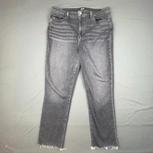 Paige Cindy Straight Leg Jeans Women’s 32 Washed Black Raw Hem Stretch Denim - Picture 1 of 10