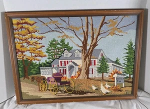 1984 Country Inn NeedlePoint "Fairfield Inn" Buggy Ducks Signed 22.5" x 16.75" - Picture 1 of 14