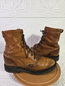 Justin VINTAGE USA BROWN LEATHER Lace-up Work/Cowboy Kiltie Boots Men's Sz 10D - Picture 1 of 19