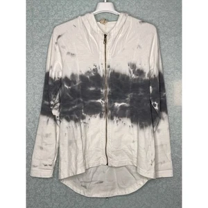 XCVI White Gray Tie Dye Full Zip Hoodie Hi-Lo Hem Size Medium - Picture 1 of 10