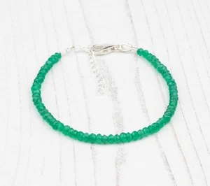 Brazalete de piedras preciosas rondelle facetadas de ónix verde de 3-4 mm curación hombres mujeres 6-8" - Imagen 1 de 10