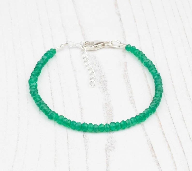 Brazalete de piedras preciosas rondelle facetadas de ónix verde de 3-4 mm curación hombres mujeres 6-8" Foto 1 de 4