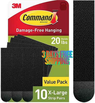 Tiras para colgar cuadros Command 20 lb X-grandes, 10 pares de tiras negras Command pesadas Foto 1 de 4