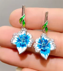 LINEL Ohrringe blau weiß Blumen Ohrhänger Silber Verschlüsse - Bild 1 von 4