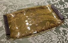 Vintage Amber Glass Serving Platter With Gold Decorating With Wood Look Handles