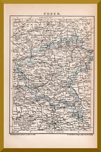 Poznan + mapa histórico de 1895 + Prusia, Polonia, Poznan, Bromberg, Lissa - Imagen 1 de 3