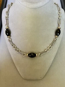 David Yurman S/S 18K facettierte Onyx Perlen Figarokette Halskette 17 Zoll - Bild 1 von 9